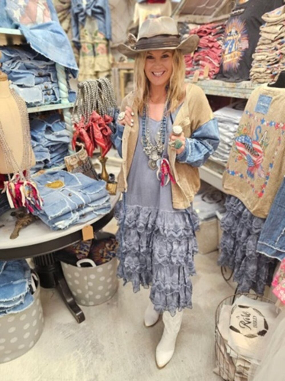 A RARE BIRD,DENIM LACE SLIP DRESS-L/XL
